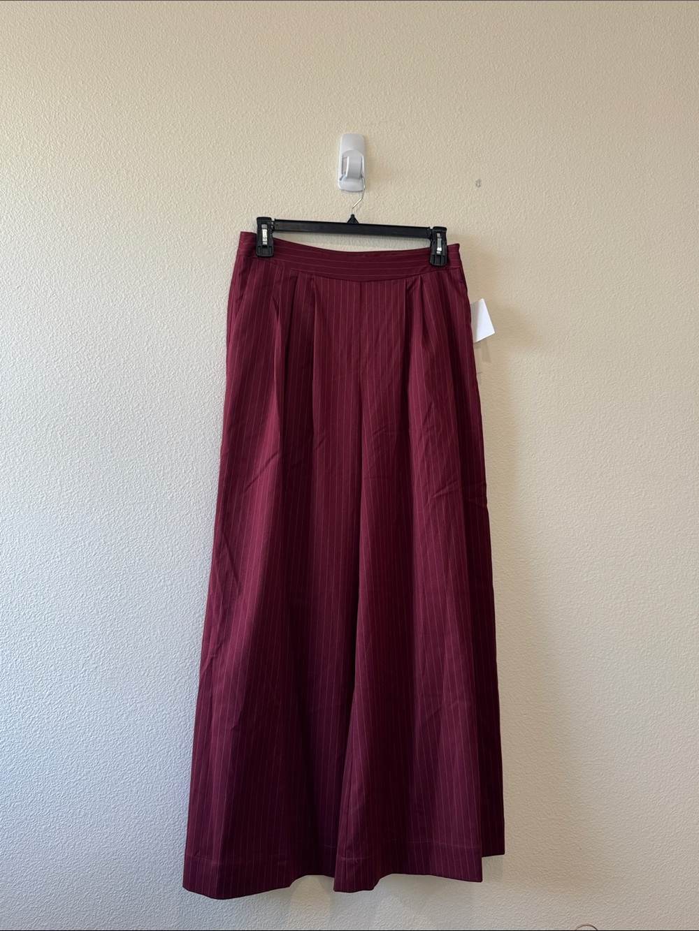 Wide-Leg Pinstripe Palazzo Pants in Burgundy - Picture 5 of 8